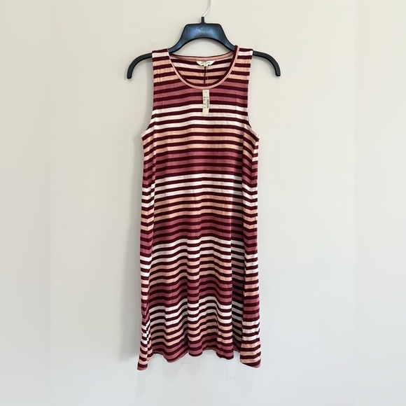 Madewell NWT Highpoint Tank Dress in Sulley Stripe, Burgundy Pink Cream, S - Picture 2 of 11